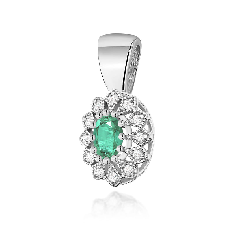 Pandantiv Aur 14K cu Smarald 0.40 ct si Diamante Naturale 0.10 ct, imaginea 5 din 6