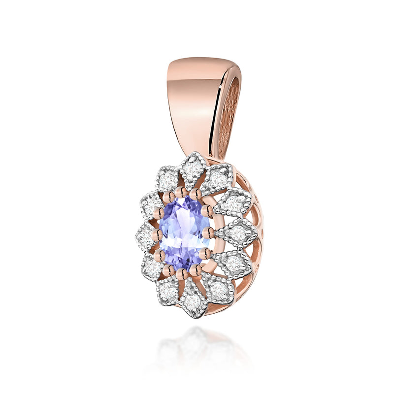 Pandantiv Aur 14K cu Tanzanit 0.40 ct si Diamante Naturale 0.10 ct, imaginea 3 din 6