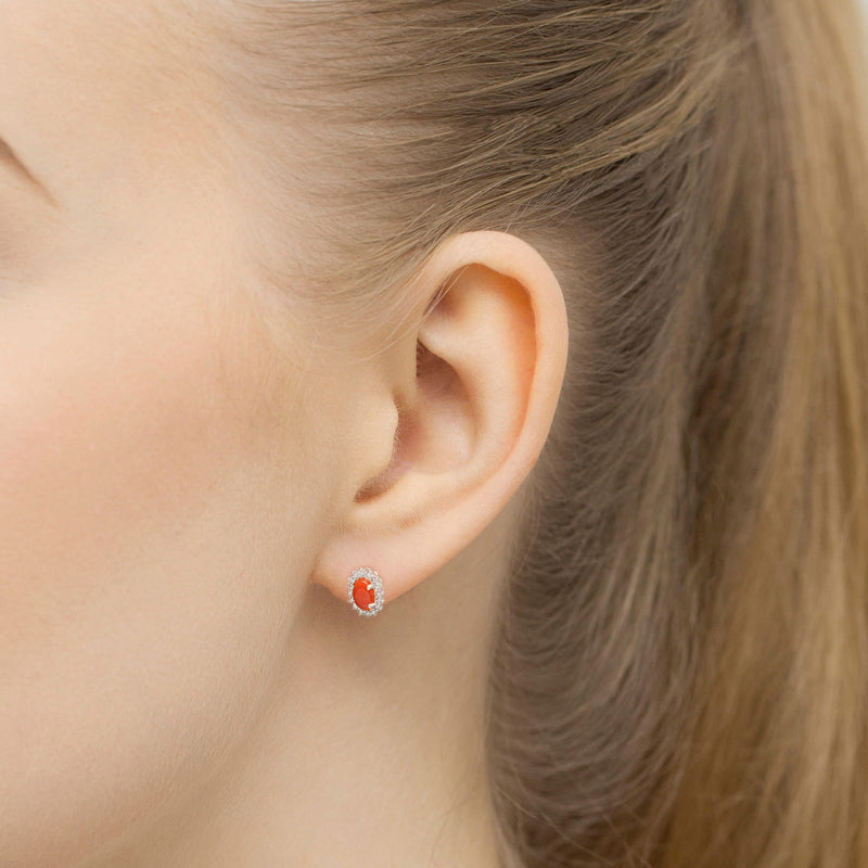 Cercei Aur 14K cu Coral 0.20 ct si Diamante Naturale 0.16 ct, imaginea 6 din 6