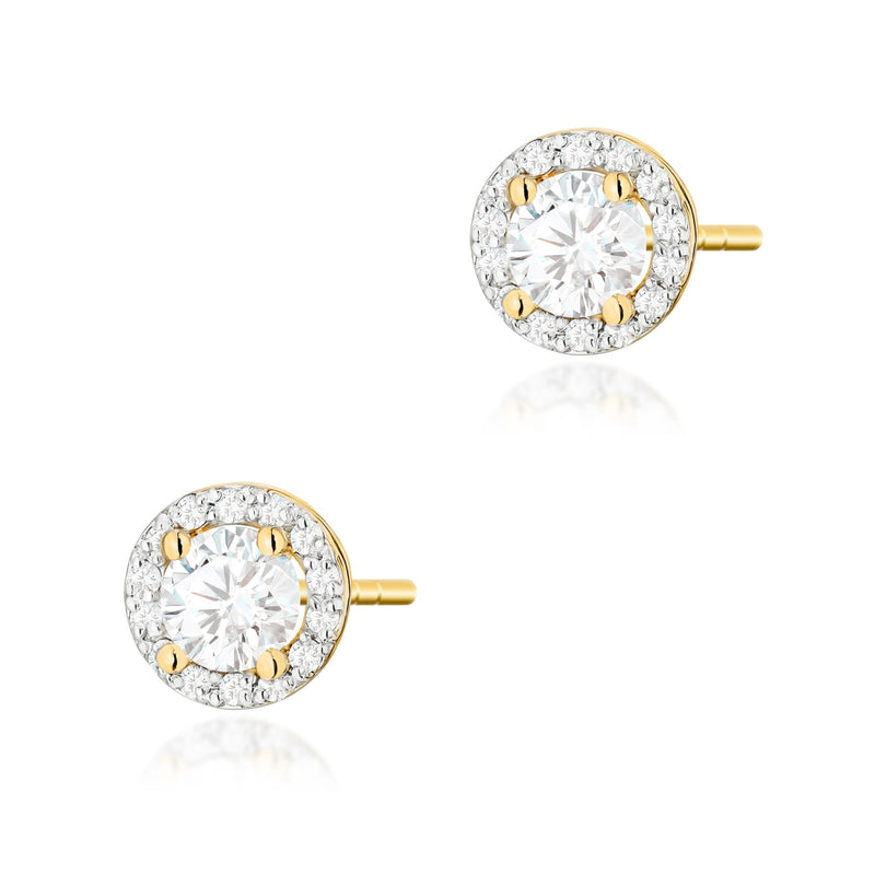 Cercei Aur 14K cu White Sapphire 0.60 ct si Diamante Naturale 0.24 ct — Aur galben