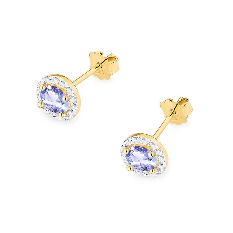 Cercei Aur 14K cu Tanzanit 0.50 ct si Diamante Naturale 0.24 ct, imaginea 2 din 9
