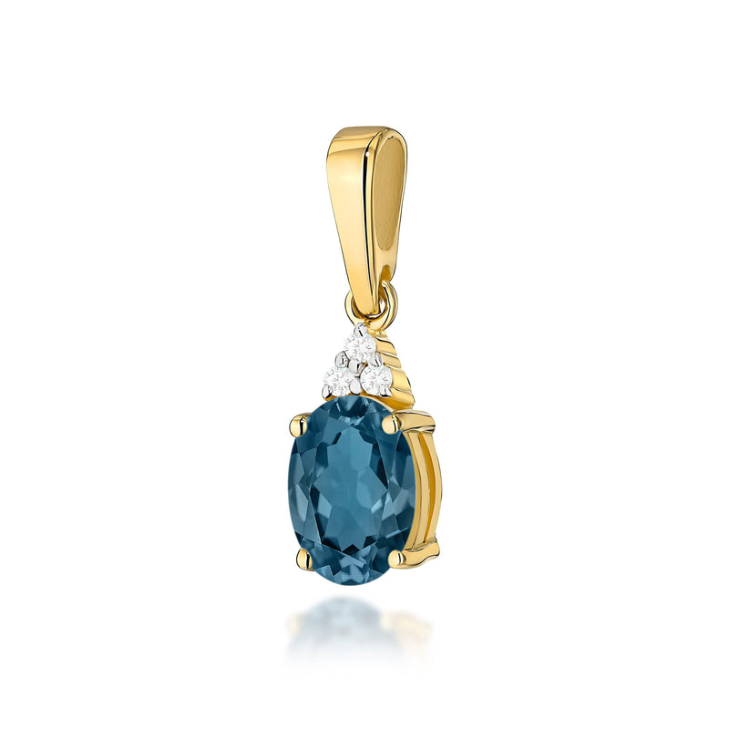 Pandantiv Aur 14K cu Topaz London Blue 0.85 ct si Diamante Naturale 0.03 ct — Aur galben