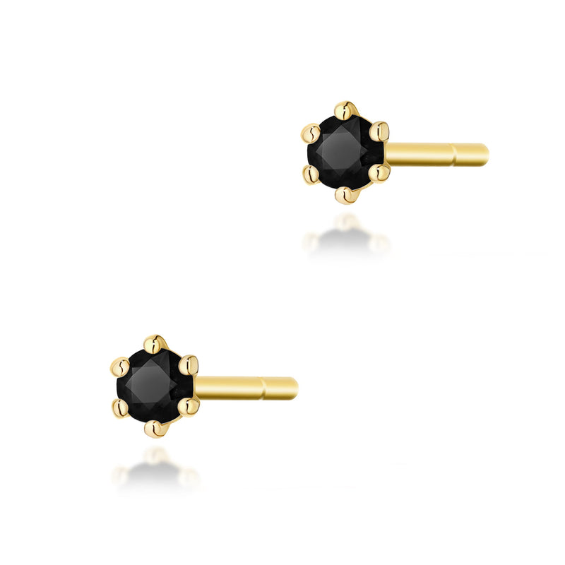 Cercei Aur 14K cu Diamant Natural Negru 0.04 ct — Aur galben