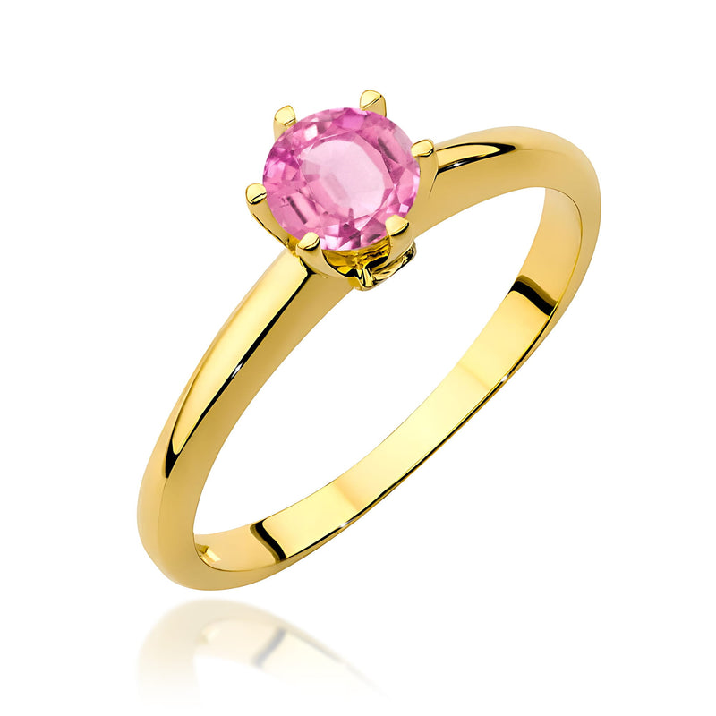 Inel Aur 14K cu Topaz Roz 0.60 ct si Diamante Naturale 0.04 ct — Aur galben