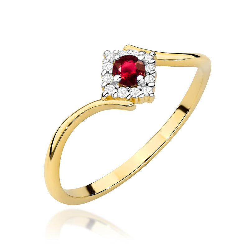 Inel Aur 14K cu Rubin 0.15 ct si Diamante Naturale 0.06 ct — Aur galben