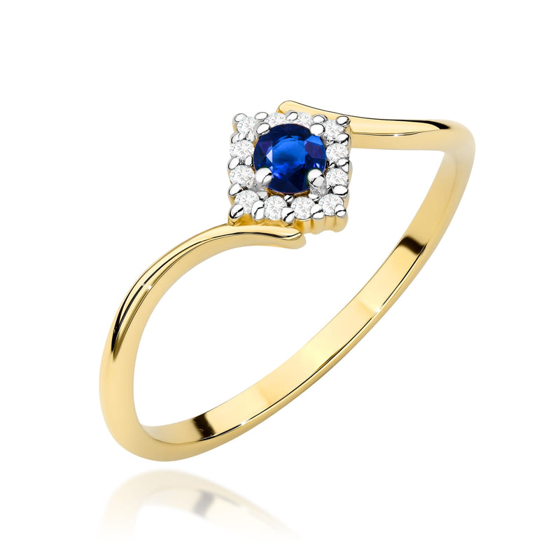 Inel Aur 14K cu Safir 0.15 ct si Diamante Naturale 0.06 ct — Aur galben