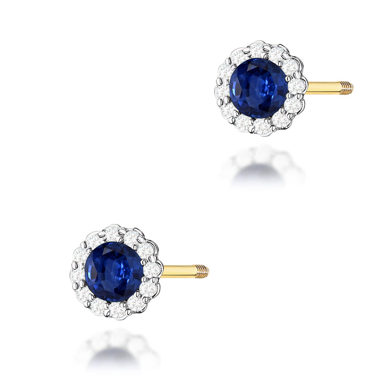 Cercei Aur 14K cu Safir 0.50 ct si Diamante Naturale 0.21 ct — Aur galben