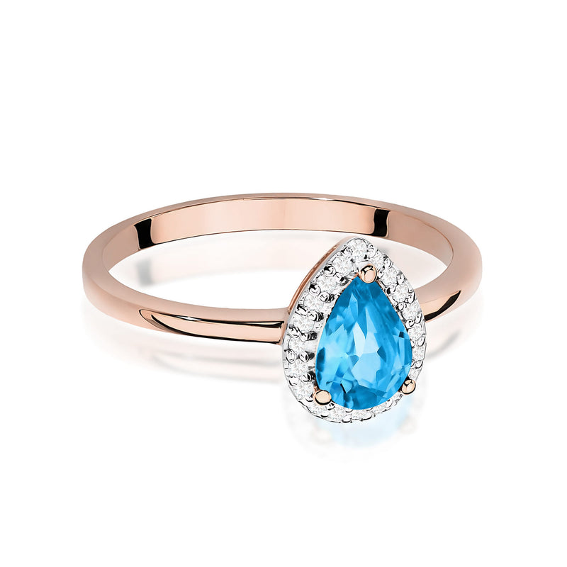 Inel Aur 14K cu Topaz Swiss 0.90 ct si Diamante Naturale 0.10 ct, imaginea 6 din 12