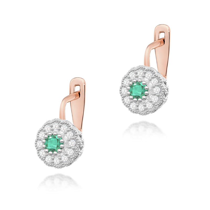 Cercei Aur 14K cu Smarald 0.30 ct si Diamante Naturale 0.21 ct, imaginea 3 din 6