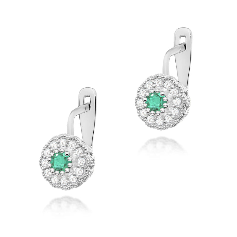 Cercei Aur 14K cu Smarald 0.30 ct si Diamante Naturale 0.21 ct, imaginea 5 din 6