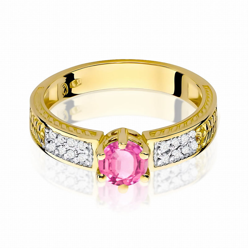 Inel Aur 14K cu Topaz Roz 0.60 ct si Diamante Naturale 0.08 ct, imaginea 2 din 12