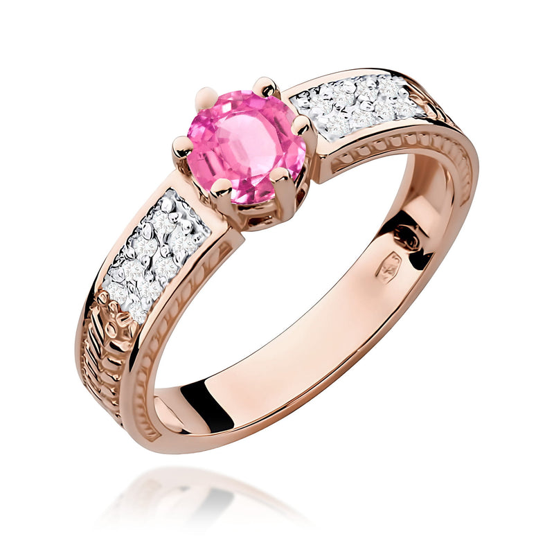 Inel Aur 14K cu Topaz Roz 0.60 ct si Diamante Naturale 0.08 ct, imaginea 5 din 12