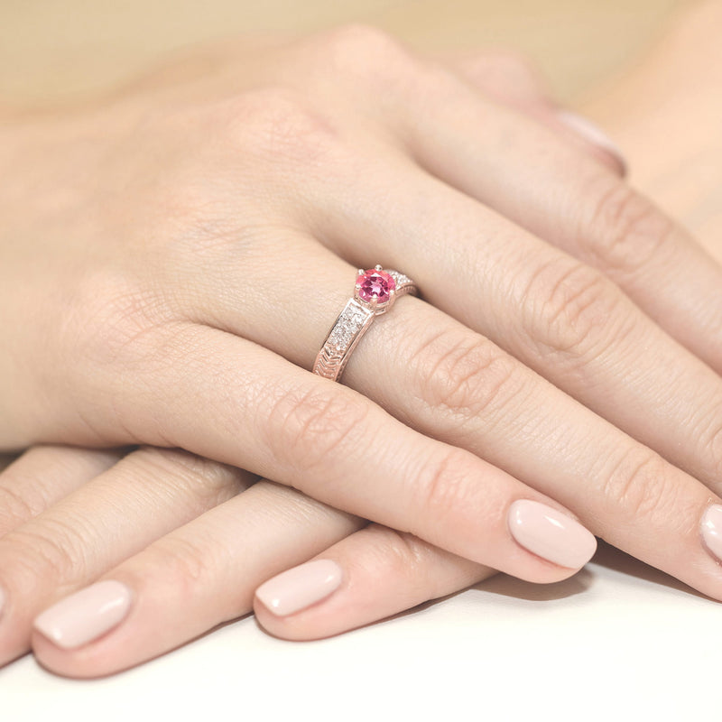 Inel Aur 14K cu Topaz Roz 0.60 ct si Diamante Naturale 0.08 ct, imaginea 8 din 12
