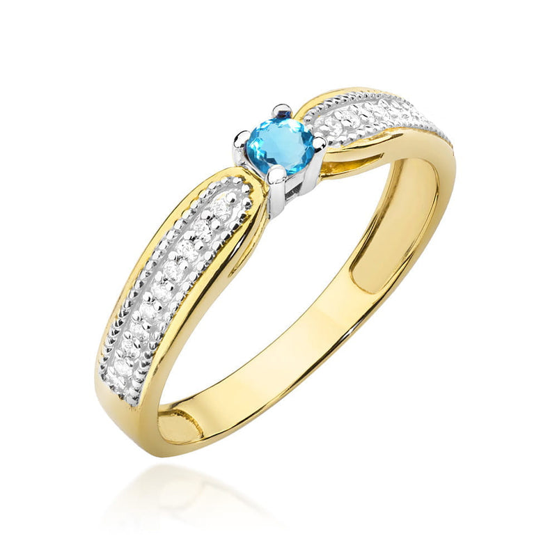 Inel Aur 14K cu Topaz Swiss 0.15 ct si Diamante Naturale 0.09 ct — Aur galben