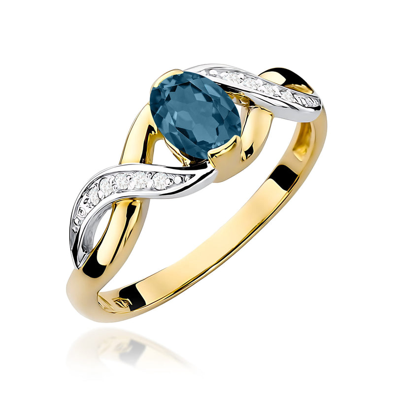 Inel Aur 14K cu Topaz London Blue 0.50 ct si Diamante Naturale 0.05 ct — Aur galben