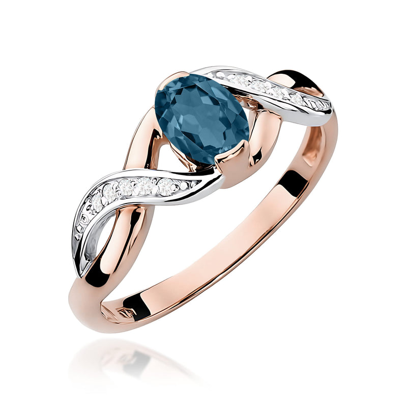 Inel Aur 14K cu Topaz London Blue 0.50 ct si Diamante Naturale 0.05 ct, imaginea 5 din 12