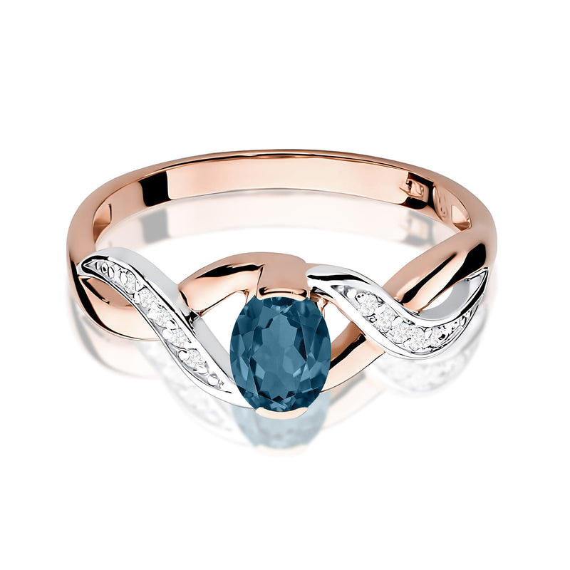 Inel Aur 14K cu Topaz London Blue 0.50 ct si Diamante Naturale 0.05 ct, imaginea 6 din 12