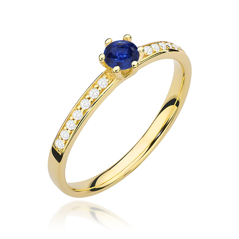 Inel Aur 14K cu Safir 0.15 ct si Diamante Naturale 0.07 ct — Aur galben
