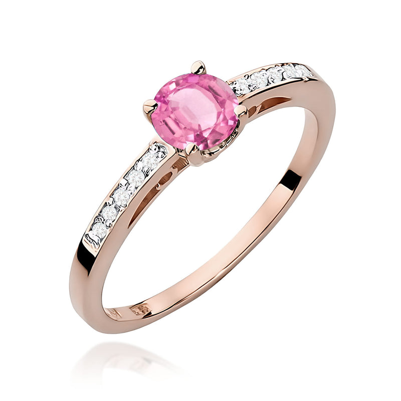 Inel Aur 14K cu Topaz Roz 0.60 ct si Diamante Naturale 0.05 ct, imaginea 5 din 12