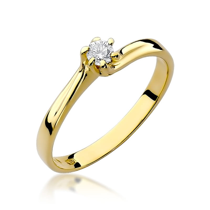 Inel Aur 9K cu Diamant Natural 0.10 ct — Aur galben