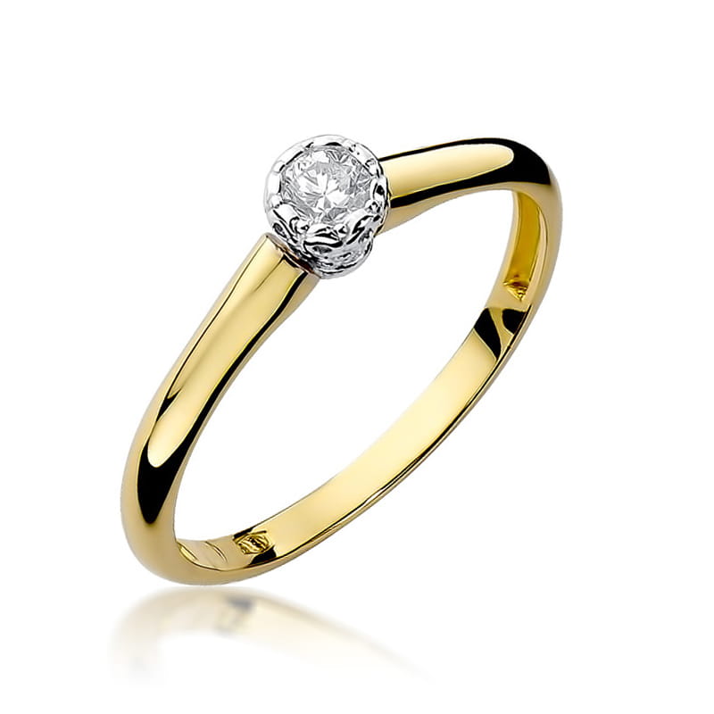 Inel Aur 9K cu Diamant Natural 0.13 ct — Aur galben