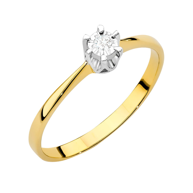 Inel Aur 9K cu Diamant Natural 0.03 ct — Aur galben
