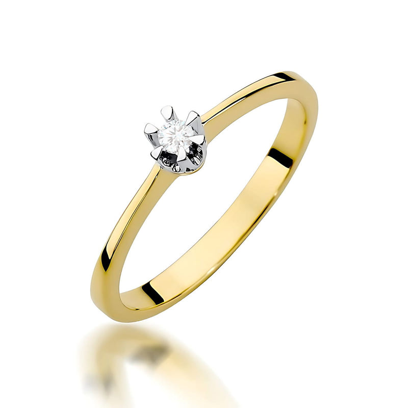 Inel Aur 9K cu Diamant Natural 0.04 ct — Aur galben