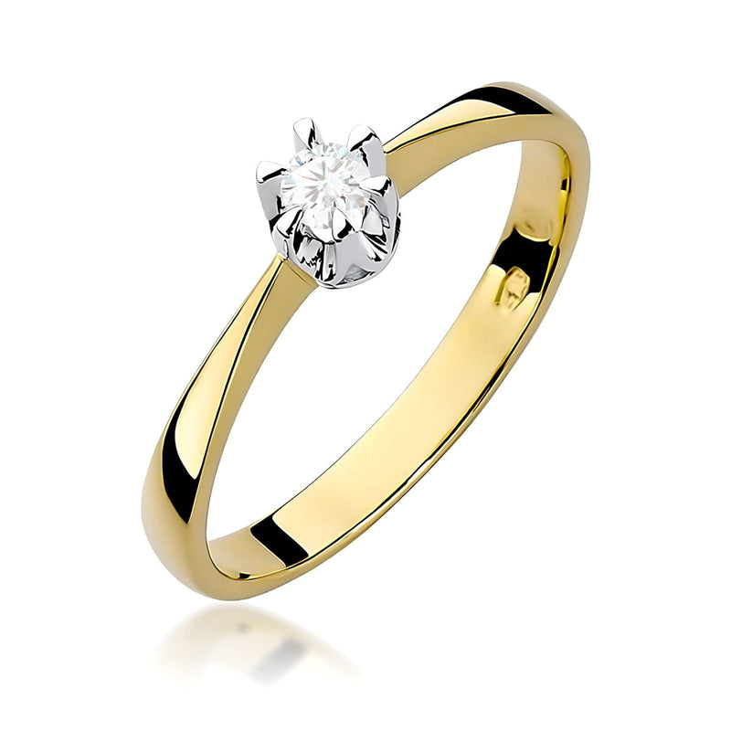 Inel Aur 9K cu Diamant Natural 0.10 ct — Aur galben