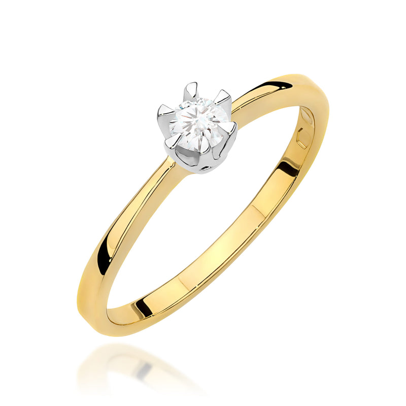 Inel Aur 9K cu Diamant Natural 0.15 ct — Aur galben