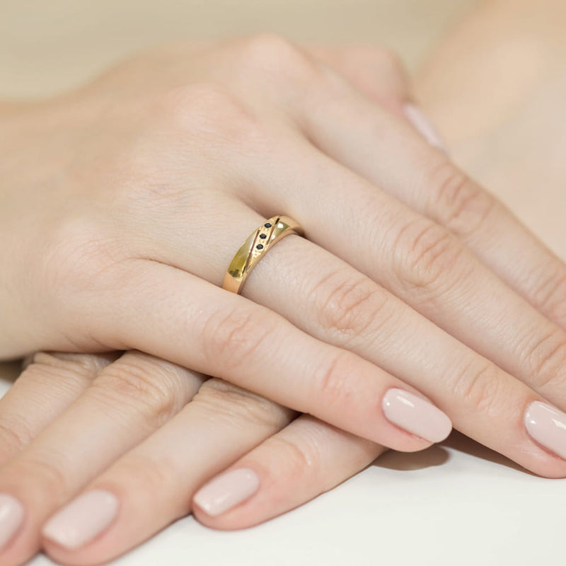 Inel Aur 9K cu Diamante Naturale Negre 0.01 ct, imaginea 4 din 8