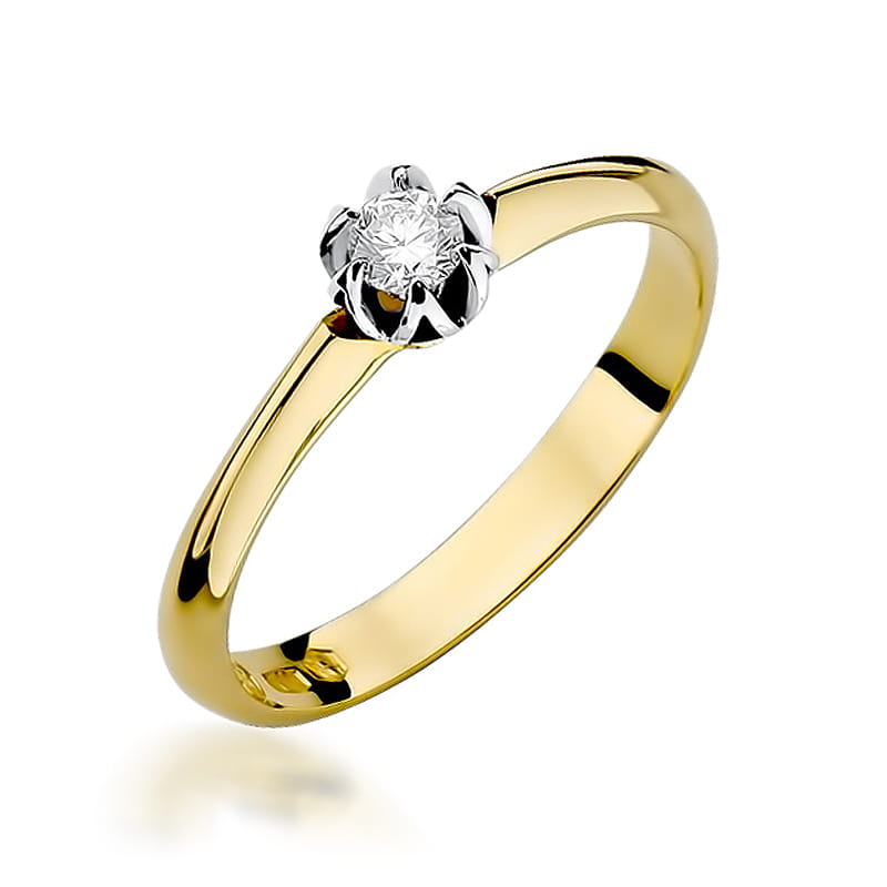 Inel Aur 9K cu Diamant Natural 0.10 ct — Aur galben