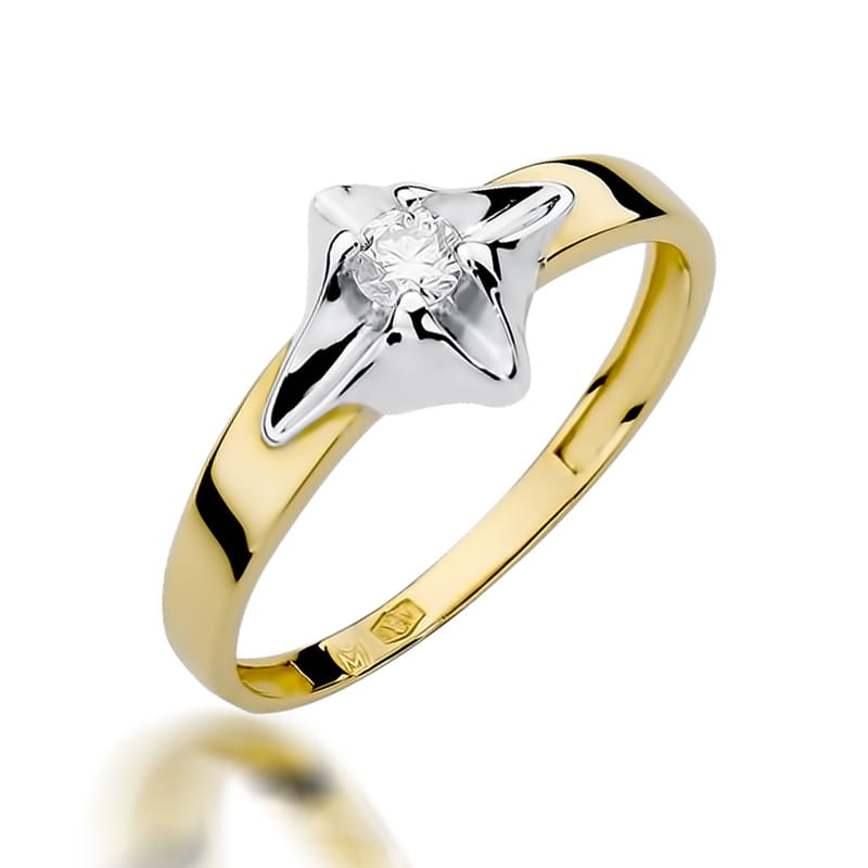 Inel Aur 9K cu Diamant Natural 0.12 ct — Aur galben