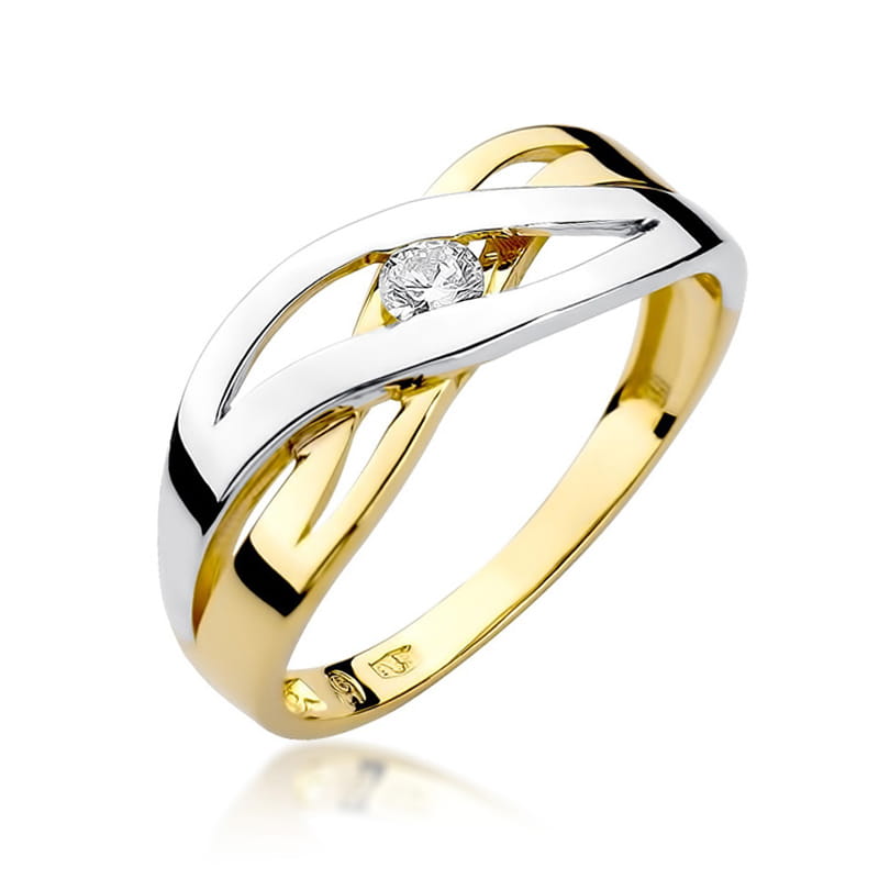 Inel Aur 9K cu Diamant Natural 0.10 ct — Aur galben