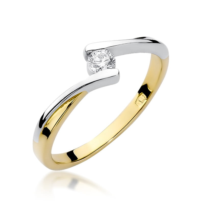 Inel Aur 9K cu Diamant Natural 0.10 ct — Aur galben