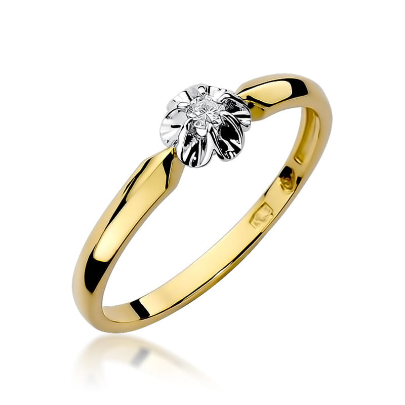 Inel Aur 9K cu Diamant Natural 0.04 ct — Aur galben