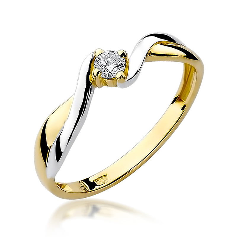 Inel Aur 9K cu Diamant Natural 0.10 ct — Aur galben
