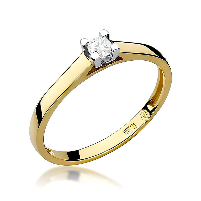Inel Aur 9K cu Diamant Natural 0.12 ct — Aur galben
