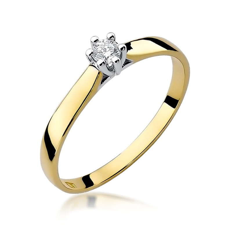 Inel Aur 9K cu Diamant Natural 0.08 ct — Aur galben