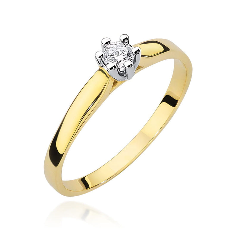 Inel Aur 9K cu Diamant Natural 0.15 ct — Aur galben