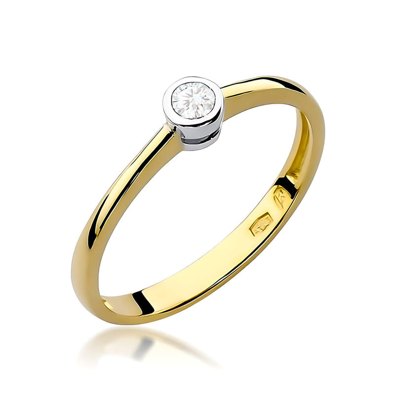 Inel Aur 9K cu Diamant Natural 0.10 ct — Aur galben