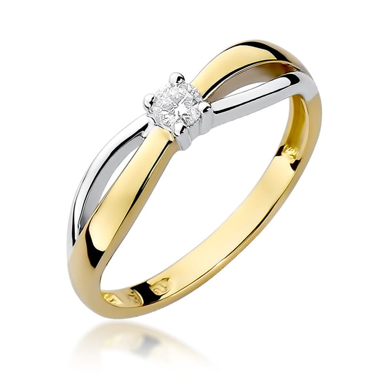Inel Aur 9K cu Diamant Natural 0.10 ct — Aur galben