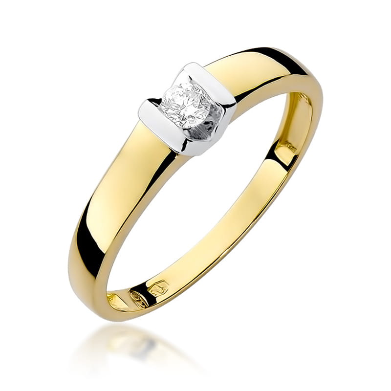 Inel Aur 9K cu Diamant Natural 0.10 ct — Aur galben