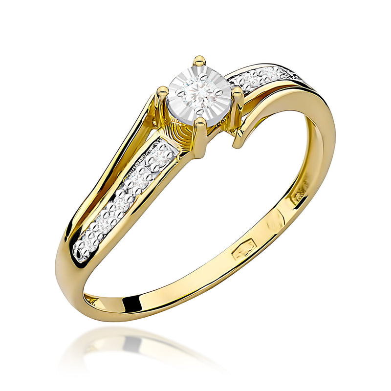 Inel Aur 9K cu Diamante Naturale 0.10 ct — Aur galben