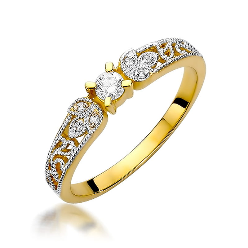 Inel Aur 9K cu Diamante Naturale 0.13 ct — Aur galben