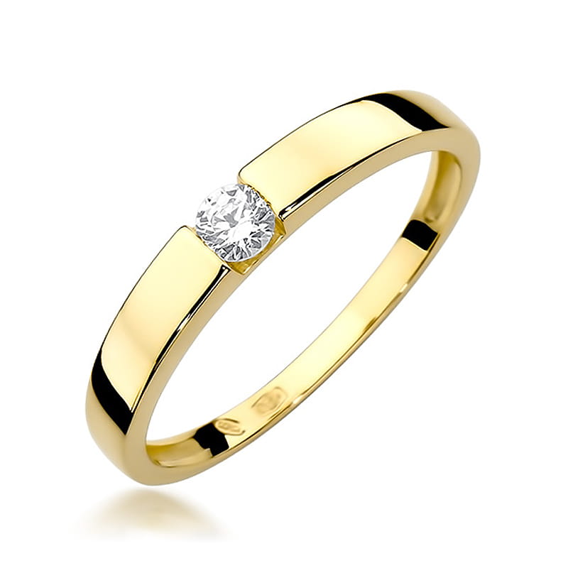 Inel Aur 9K cu Diamant Natural 0.12 ct — Aur galben