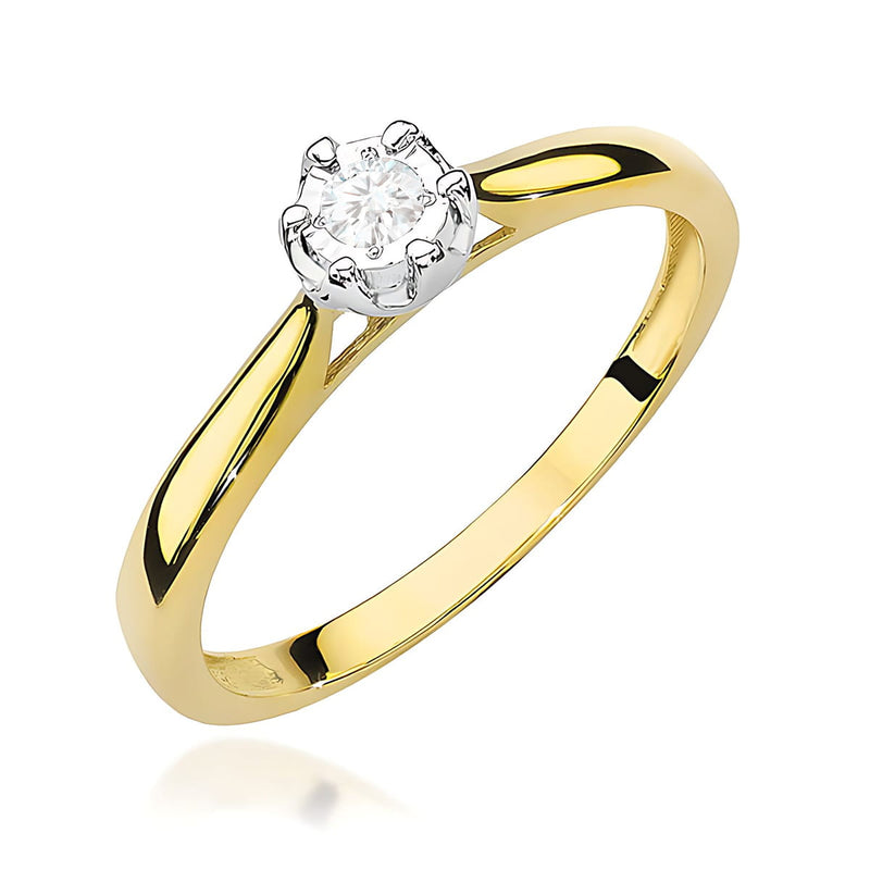 Inel Aur 9K cu Diamant Natural 0.08 ct — Aur galben