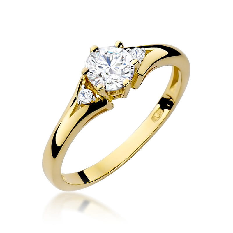 Inel Aur 9K cu Safir Alb 0.60 ct si Diamante Naturale 0.03 ct — Aur galben
