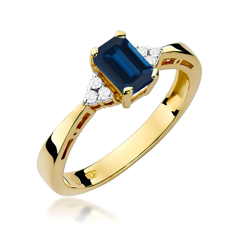 Inel Aur 9K cu Safir 0.60 ct si Diamante Naturale 0.03 ct — Aur galben