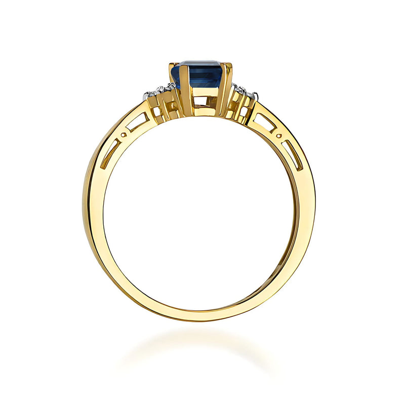 Inel Aur 9K cu Safir 0.60 ct si Diamante Naturale 0.03 ct, imaginea 3 din 8