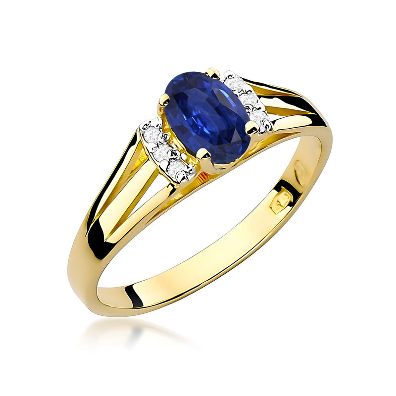 Inel Aur 9K cu Safir 0.70 ct si Diamante Naturale 0.05 ct — Aur galben